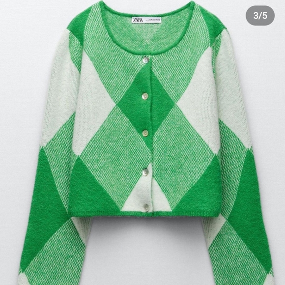 🔥 Zara Argyle Jacquard Knit Cardigan Bloggers Favorite Size M - Picture 7 of 14